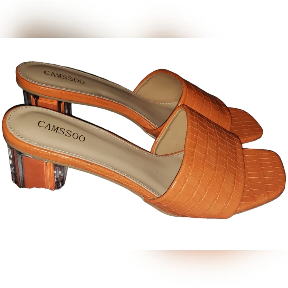 CAMSSOO BLOCK HEEL ORANGE SANDAL 👡 - Picture 3 of 6